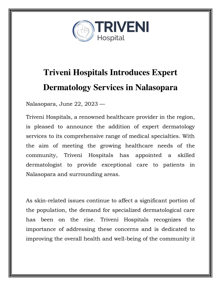 triveni hospitals introduces expert