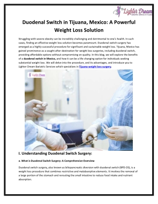 Duodenal Switch in Tijuana, Mexico A Powerful Weight Loss Solution