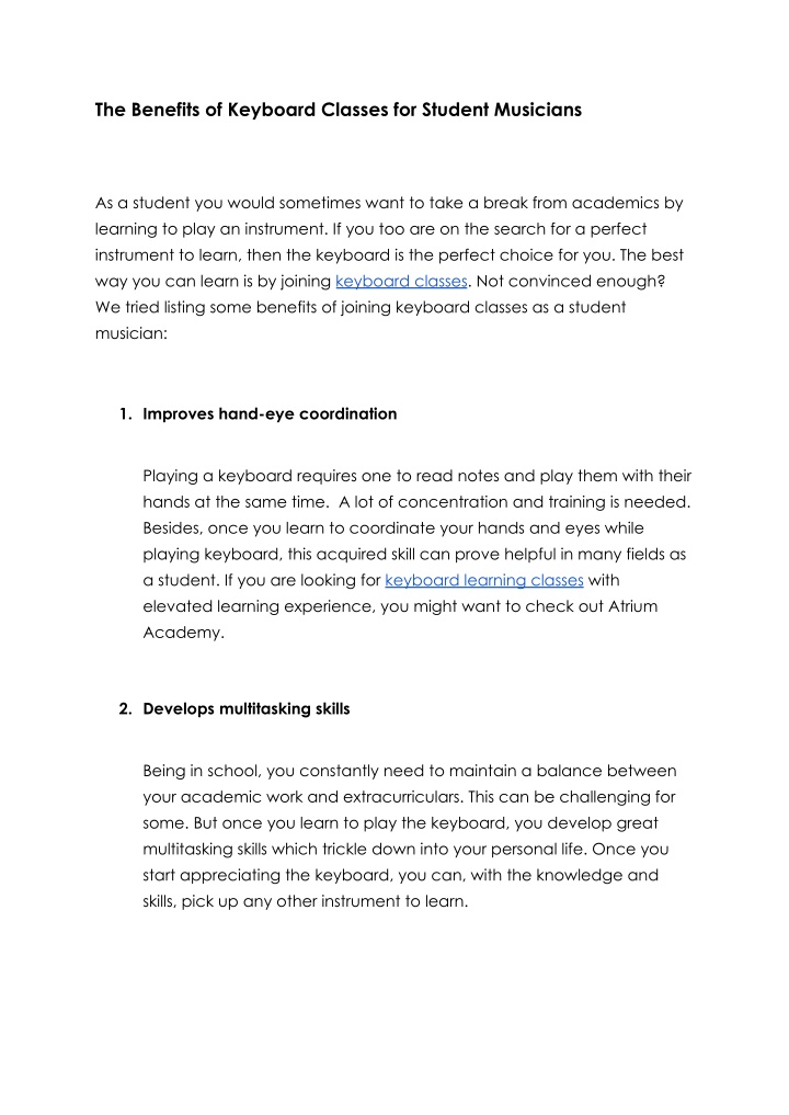 the benefits of keyboard classes for student