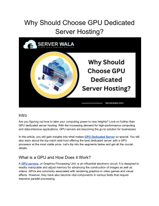 why should choose gpu dedicated server hosting