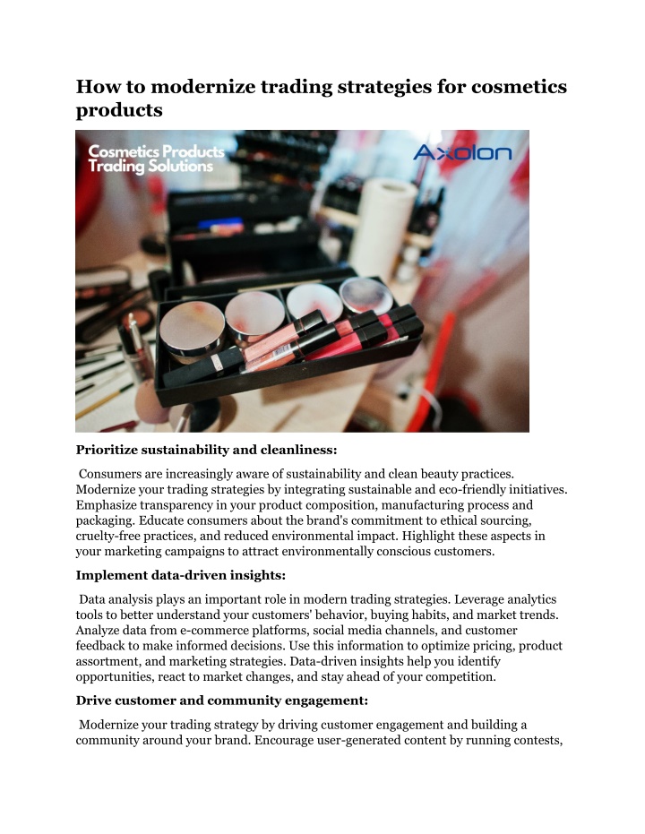 how to modernize trading strategies for cosmetics