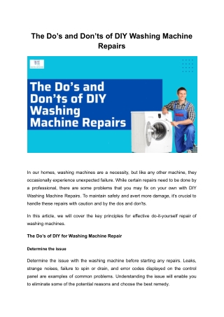 The Do’s and Don’ts of DIY Washing Machine Repairs