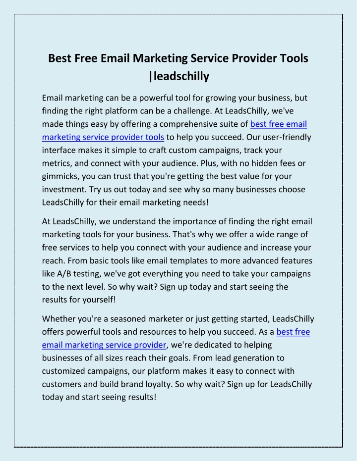 best free email marketing service provider tools