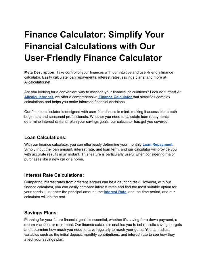 finance calculator simplify your financial