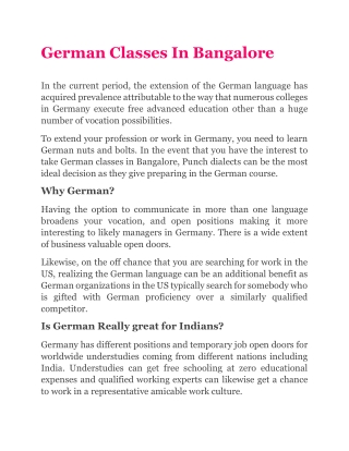 German Classes In Bangalore