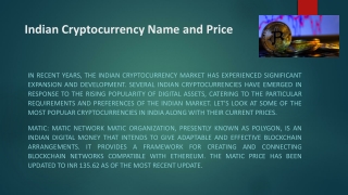 Indian Cryptocurrency Name and Price