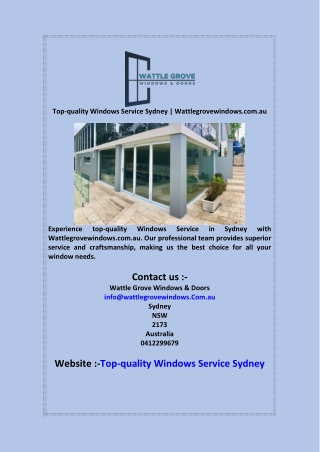 Top-quality Windows Service Sydney  Wattlegrovewindows com au