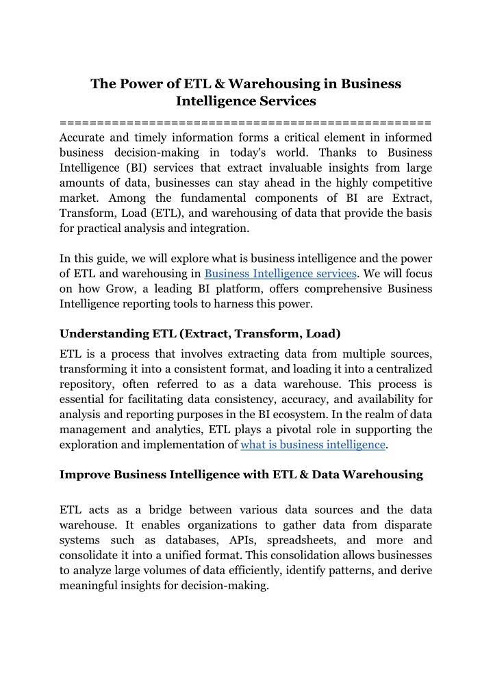 the power of etl warehousing in business