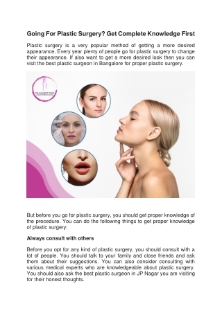 Going For Plastic Surgery? Get Complete Knowledge First
