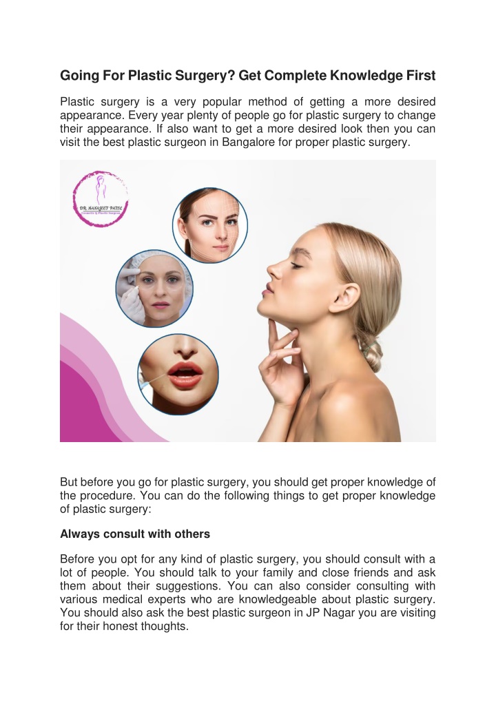 going for plastic surgery get complete knowledge