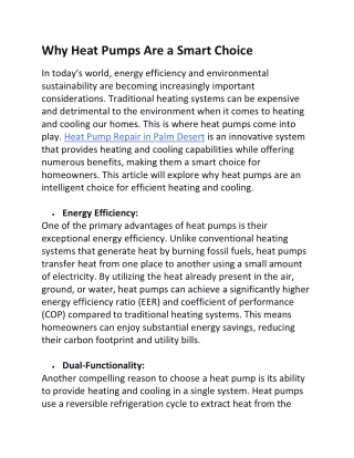 Why Heat Pumps Are a Smart Choice