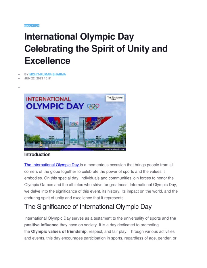 education international olympic day celebrating