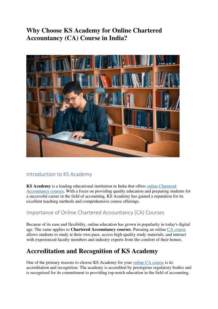 why choose ks academy for online chartered