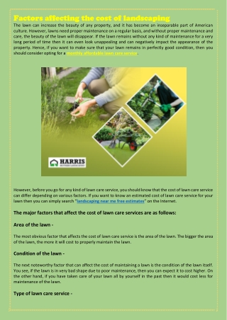 factors affecting the cost of landscaping factors