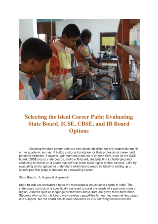 Choosing a Career Path: Assessing State Board, ICSE, CBSE, and IB for the Best F