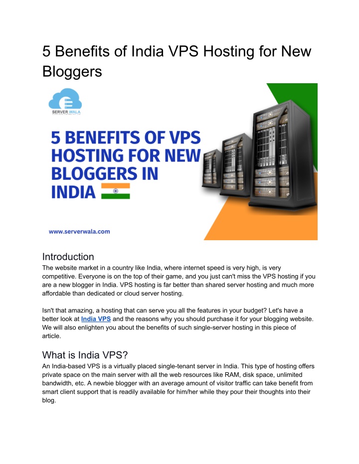 5 benefits of india vps hosting for new bloggers