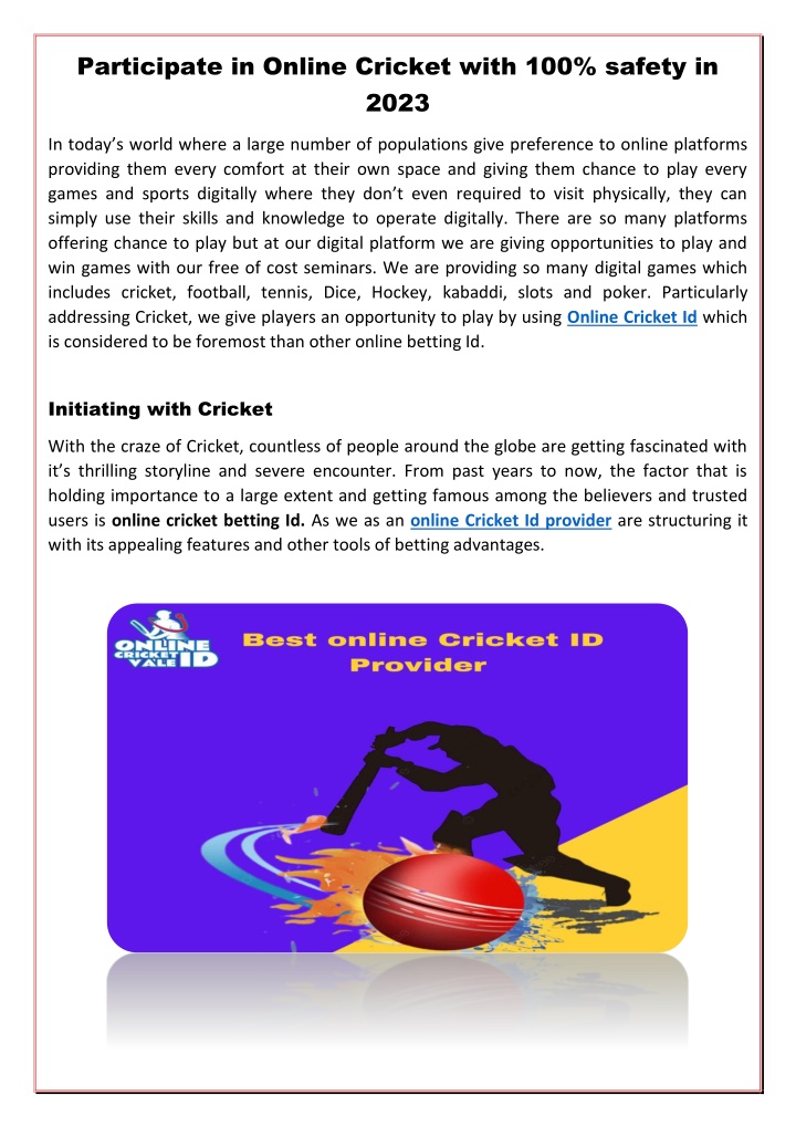 participate in online cricket with 100 safety