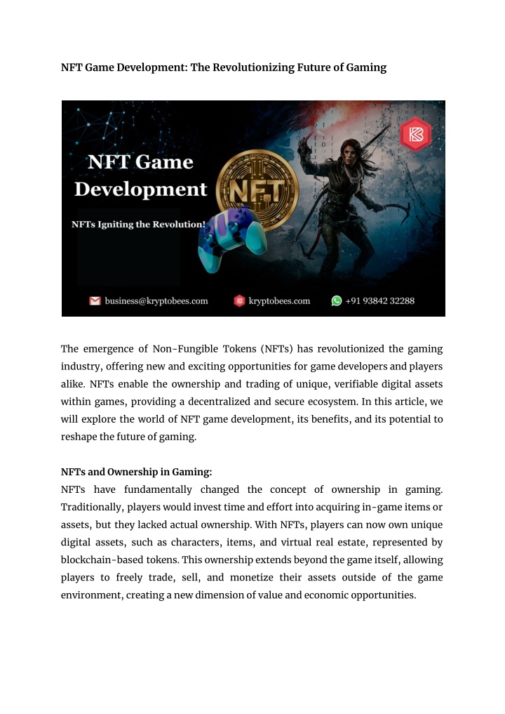 nft game development the revolutionizing future