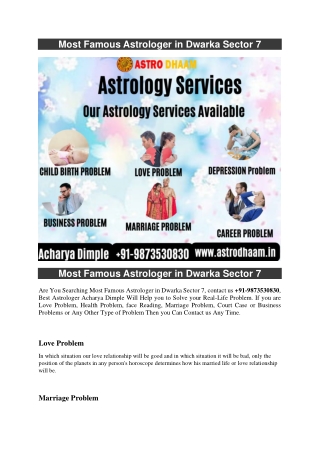 Most Famous Astrologer in Dwarka Sector 7  91-9873530830