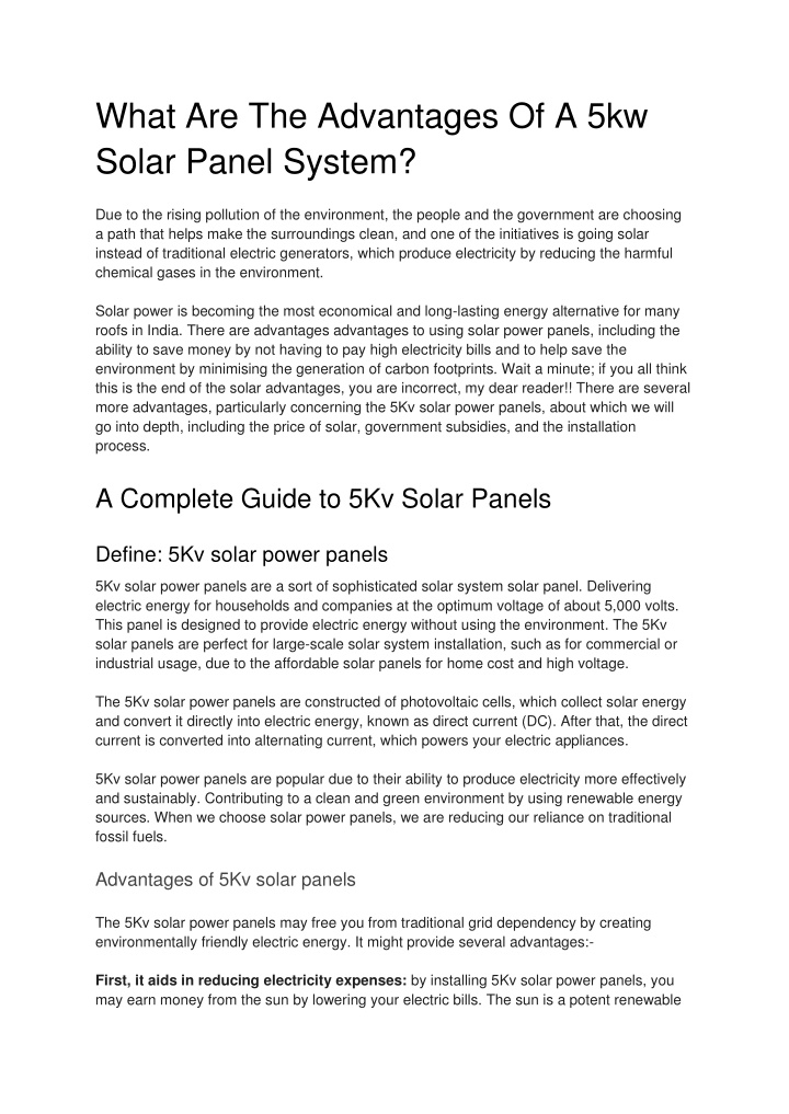 what are the advantages of a 5kw solar panel