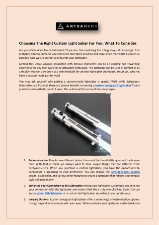 choosing the right custom light saber