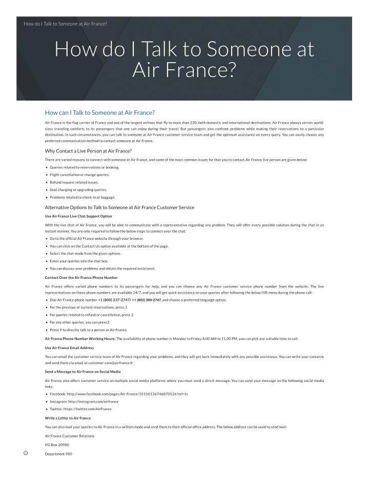 how do i talk to someone at air france