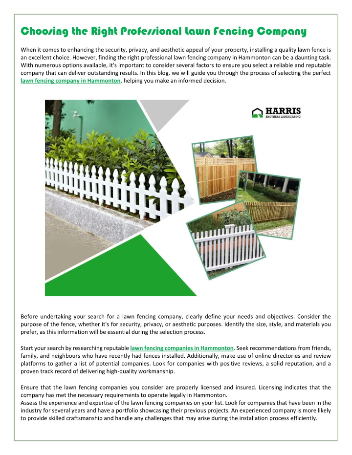 choosing the right professional lawn fencing
