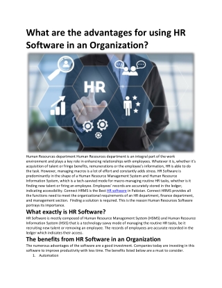 What are the advantages for using HR Software in an Organization