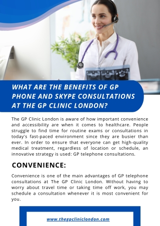 What Are the Benefits of GP Phone and Skype Consultations at The GP Clinic London