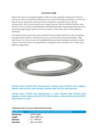 Stainless Steel 317L Wire Exporters in India