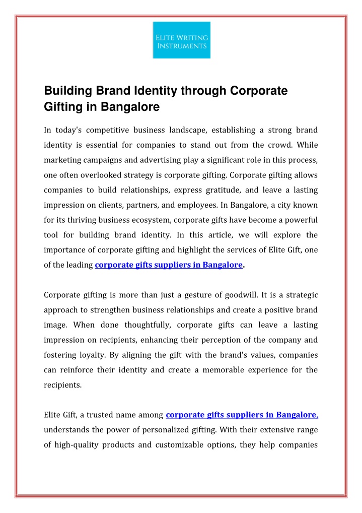 building brand identity through corporate gifting