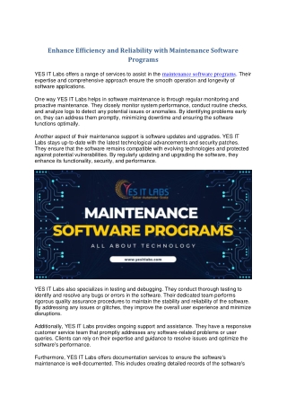 Maintenance Software Programs