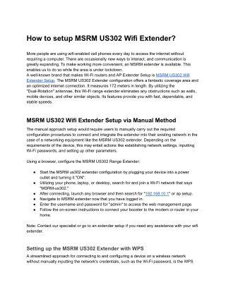 How to setup MSRM US302 Wifi Extender