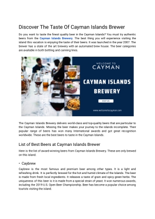 Discover The Taste Of Cayman Islands Brewer