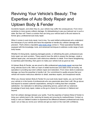 Reviving Your Vehicle's Beauty_ The Expertise of Auto Body Repair and Uptown Body & Fender