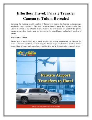 Effortless Travel Private Transfer Cancun to Tulum Revealed