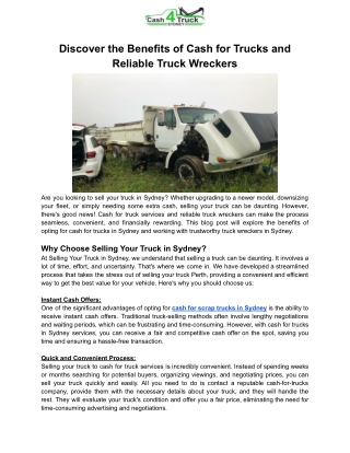 Discover the Benefits of Cash for Trucks and Reliable Truck Wreckers