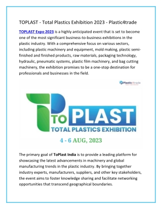 Toplast Expo 2023 - Plastic4trade