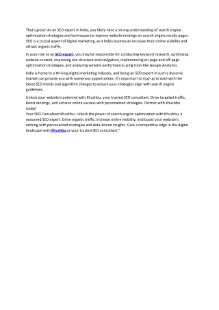 that s great as an seo expert in india you likely