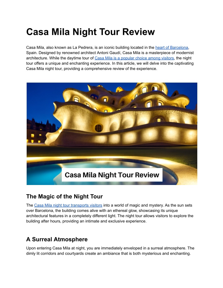 casa mila night tour review