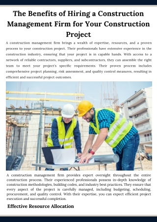 The Benefits of Hiring a Construction Management Firm for Your Construction Project