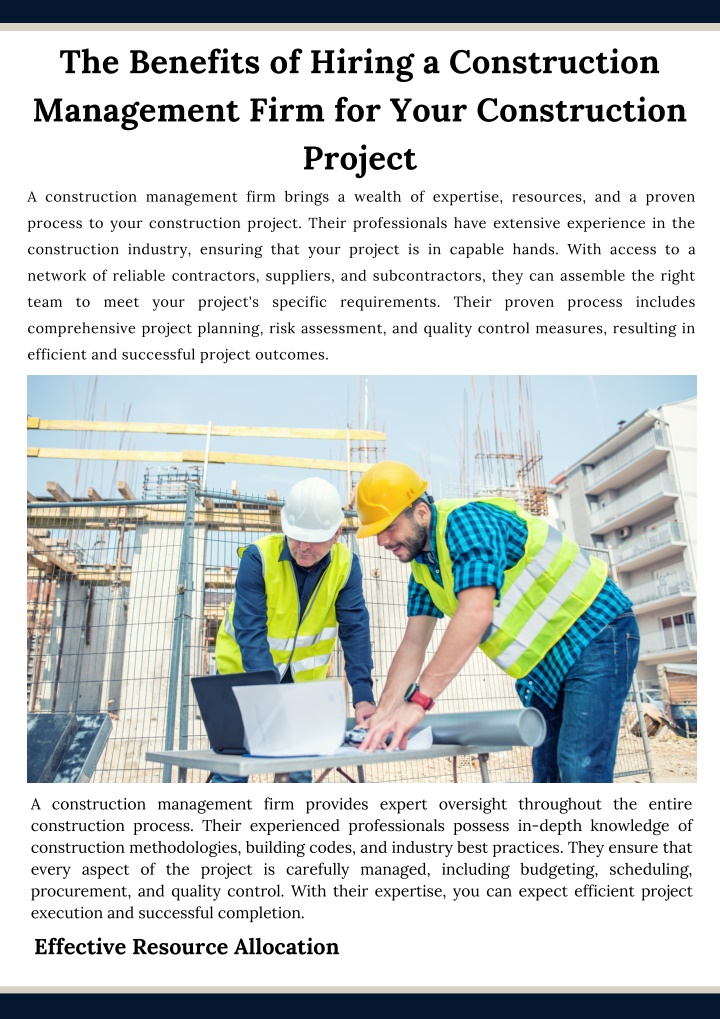 the benefits of hiring a construction management