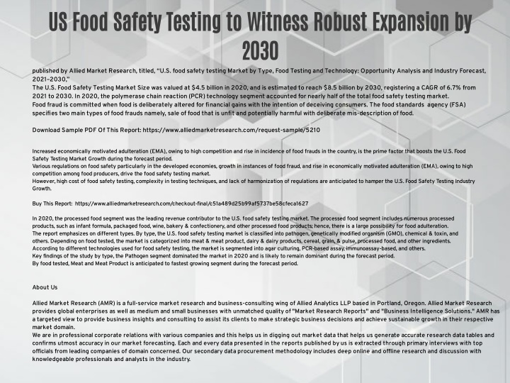 us food safety testing to witness robust