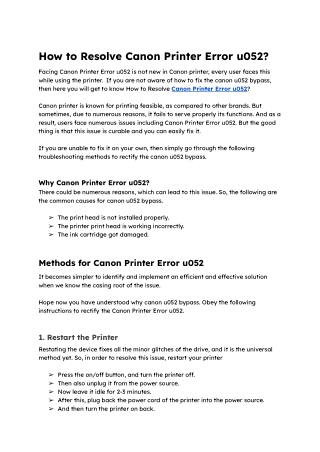 how to resolve canon printer error u052