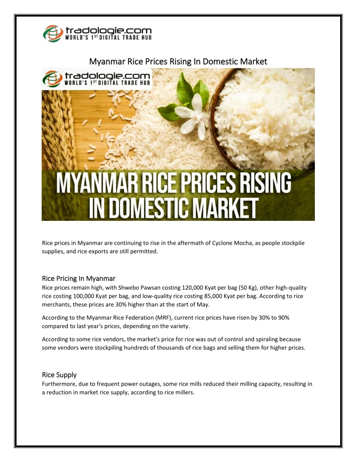 myanmar rice prices rising in domestic market