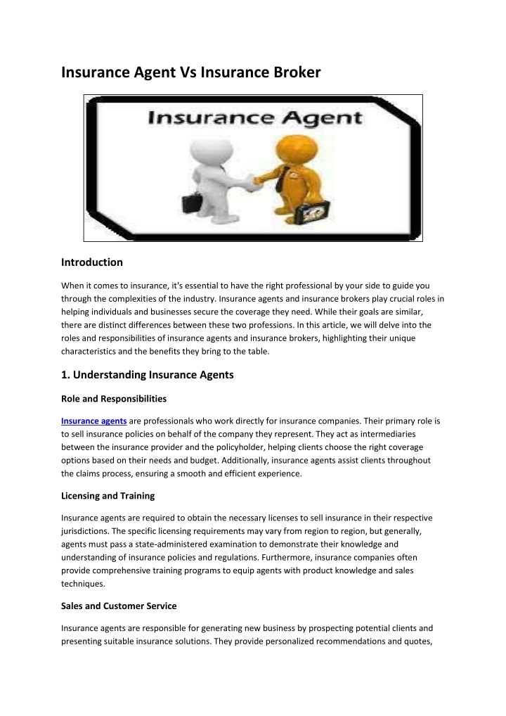insurance agent vs insurance broker