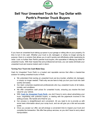Sell Your Unwanted Truck for Top Dollar with Perth's Premier Truck Buyers