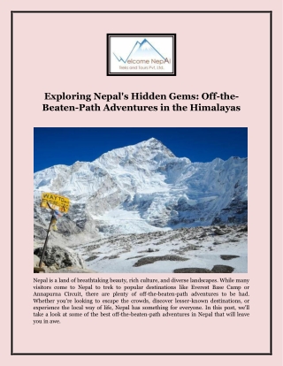 Exploring Nepals Hidden Gems Off the Beaten Path Adventures in the Himalayas