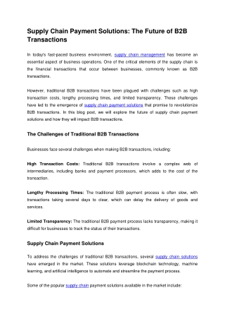 supply chain payment solutions the future