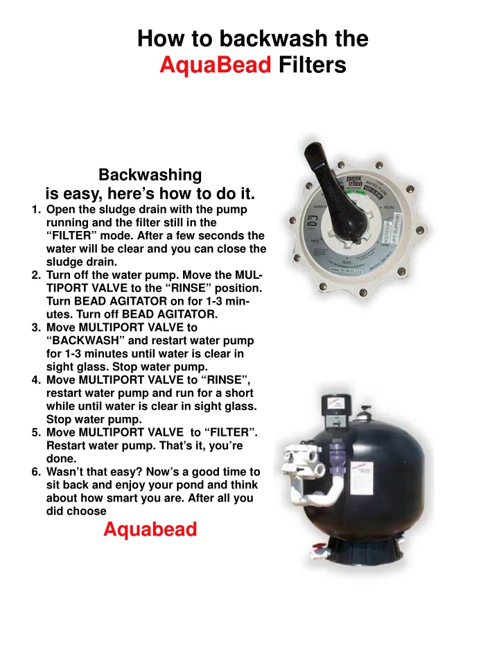 how to backwash the aquabead filters